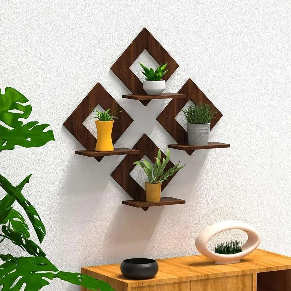 Pot Stand Set of 4 Piece Decorative Wooden Wall Hanging for Home Decor Office