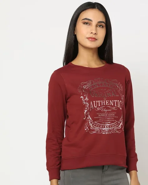 Typographic Print Relaxed Fit Sweatshirt - Best Price ₹150 at Ajio
