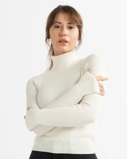BLACK BLINK Women Self Design High Neck White Sweater - Best Price ₹349 at Flipkart