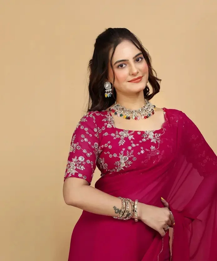 K 5 FASHION Embroidered Bollywood Georgette Saree  (Pink)