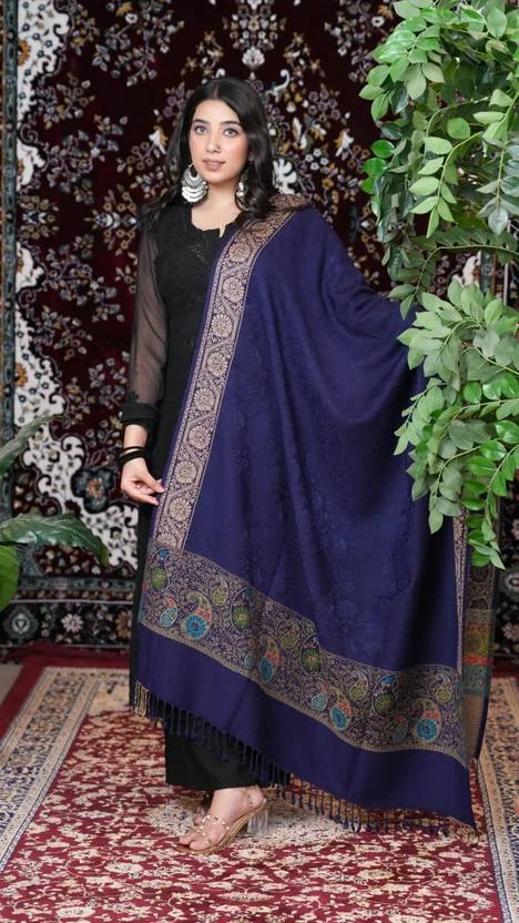STSHAWLS Acrylic Self Design Women Shawl  (Blue) - Best Price ₹408 at Flipkart