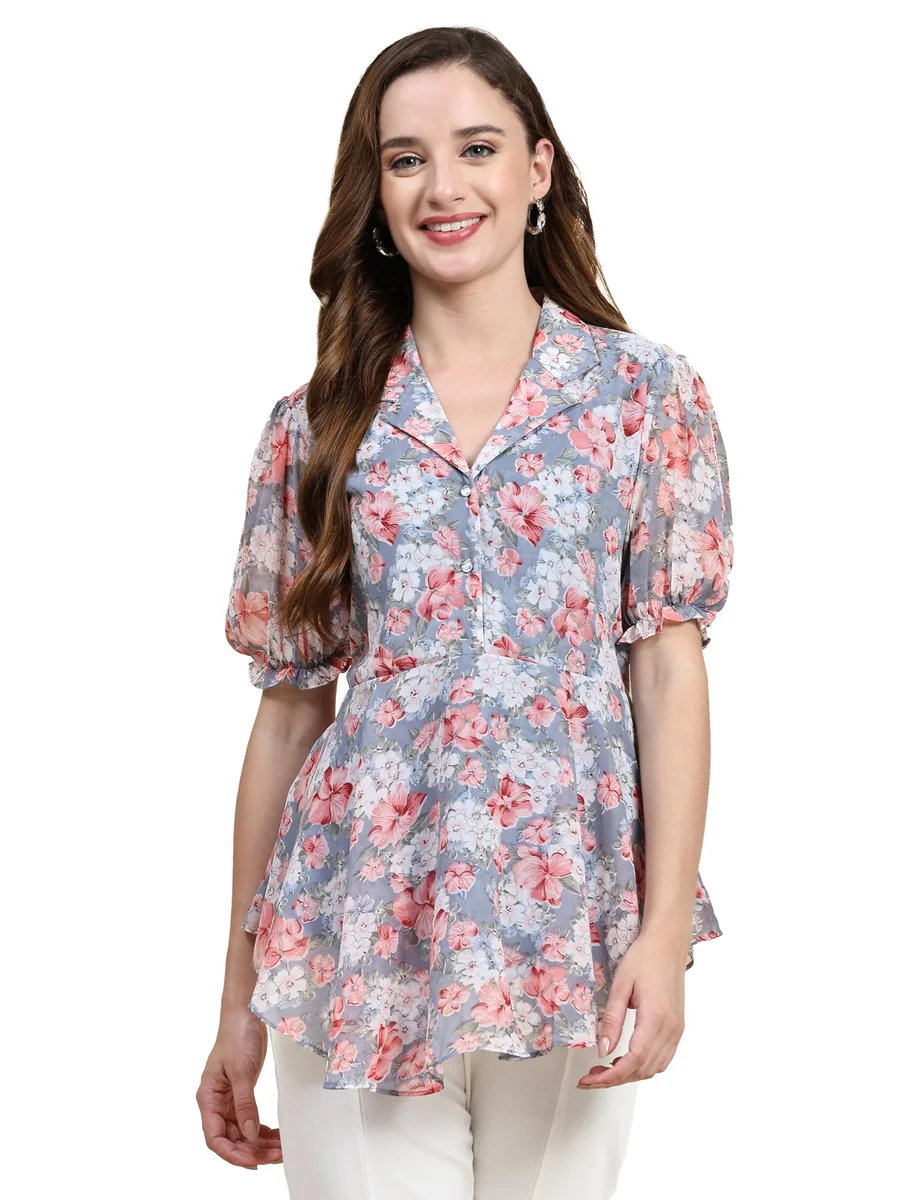 Women's Georgette Floral Flared Western Top | Winter Top | Western Top | Top for Women | Latest Women Top | Trendy Women Top | New Launched