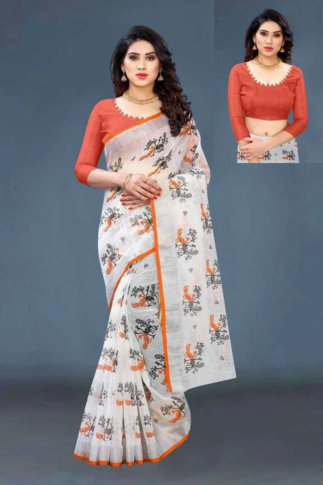 Printed Fashion Cotton Linen Saree - Best Price ₹136 at Shopsy