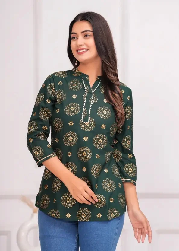 D&H Women Printed Cotton Rayon Straight Kurta  (Green) - Best Price ₹169 at Flipkart