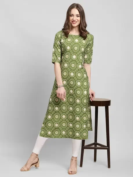 EthnicBasket Women Self Design Crepe A-line Kurta  (White, Beige, Green)