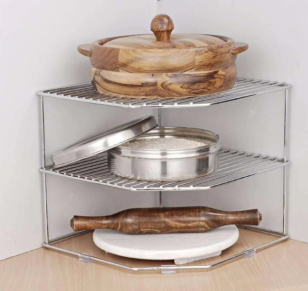Multipurpose Stainless Steel kitchen plate dish corner shelf rack stand shelves, storage cupboard, cabinet organizer, organiser for home bathroom living room, Size:25*25*30 CM, Chrome FinisH Utensil Kitchen Rack - Best Price ₹173 at Shopsy