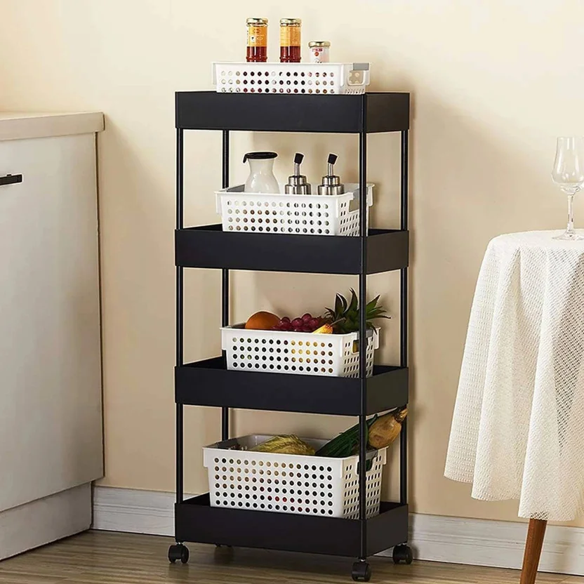 Pinkwhale 4 Compartments Plastic Storage Trolly