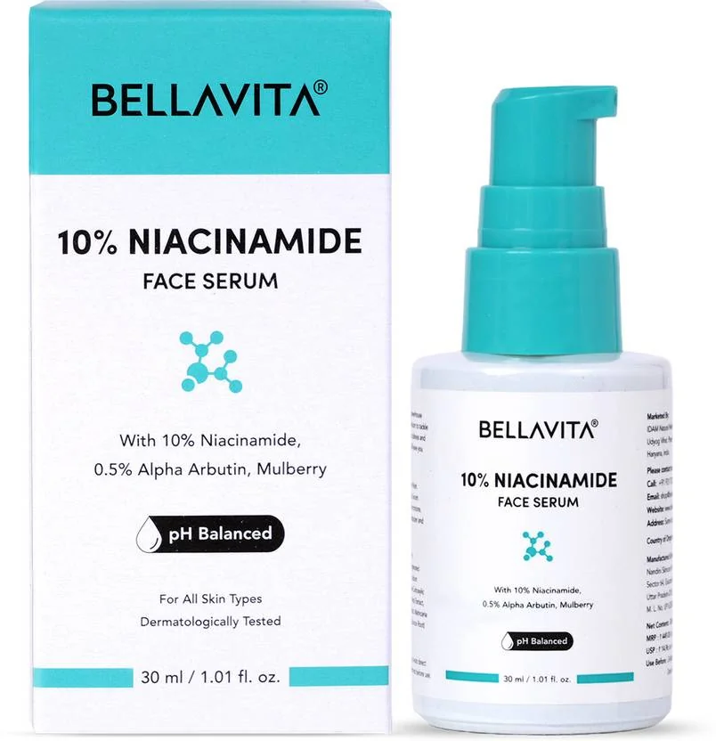 BELLAVITA Niacinamide Face Serum, Hyaluronic Acid | pH Balanced | Non-Irritating | Non-Sticky | Treats Pigmentation & Repairs Skin Barrier | 10% Niacinamide  (30 ml) - Best Price ₹189 at Flipkart