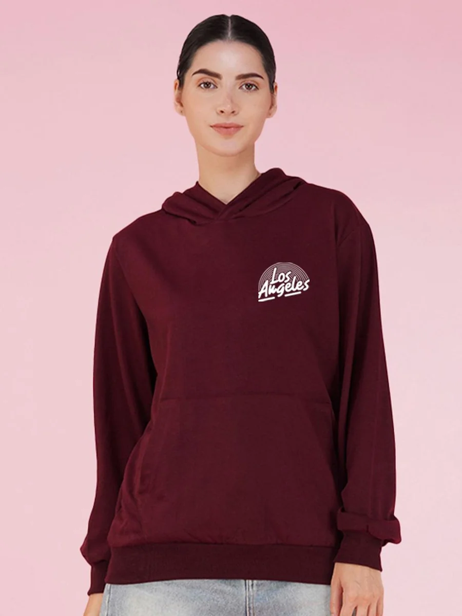 Women Typography Printed Hood Fleece Pullover Oversized Sweatshirt - Best Price ₹599 at Myntra