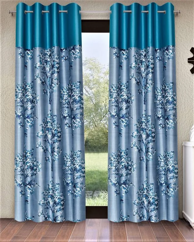 Fashion String 213 cm (7 ft) Door Polyester Semi Transparent Curtain (Pack Of 2)  (Blue, Floral) - Best Price ₹351 at Flipkart