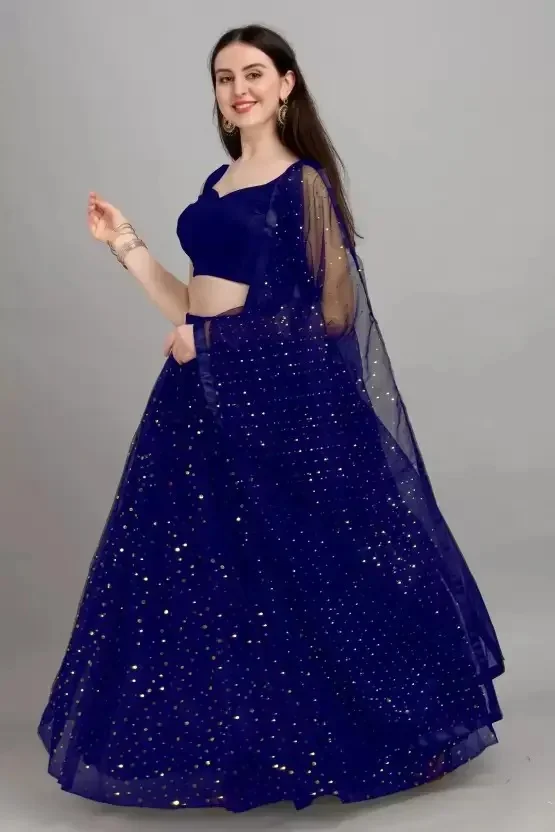 Vihat Fashion Embellished, Self Design Semi Stitched Lehenga & Crop Top  (Blue) - Best Price ₹299 at Flipkart