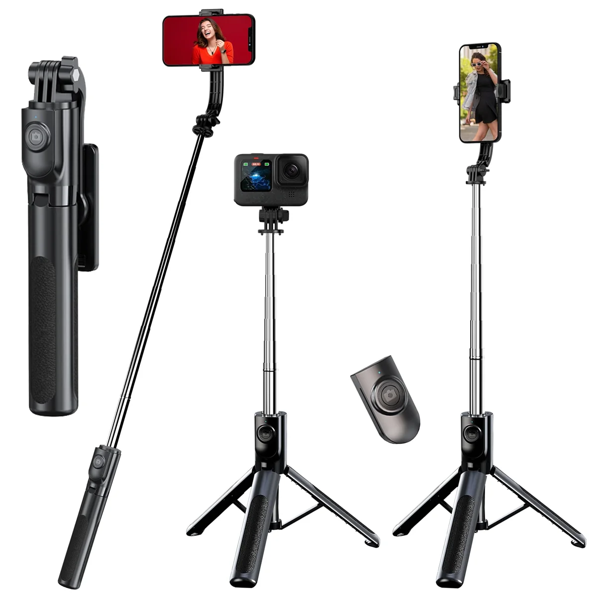 WeCool S2-Ultra Selfie Stick Tripod, 7sec Telescopic Pole with 45inc/115cm extendable Selfie Stick, Wireless Bluetooth Remote for Photoshoot & Vlogging, Compatible with iPhone & Android