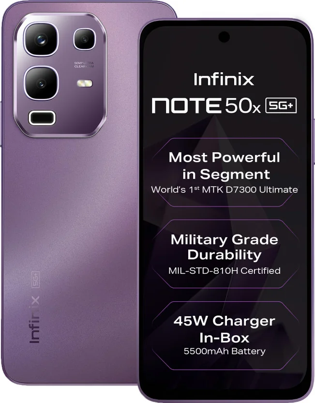 Infinix Note 50x 5G+ 45W Charger In the Box & AI (Enchanted Purple, 128 GB)