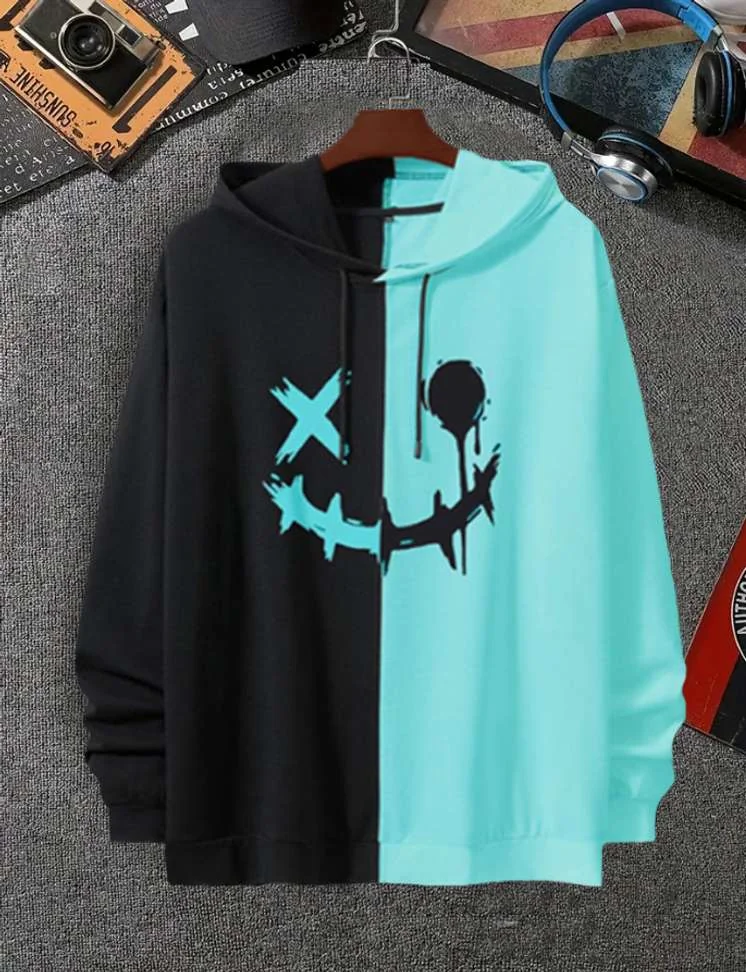 Hooded Neck Men Cotton Fleece Blend Light Blue, Black Sweater - Best Price ₹168 at Shopsy