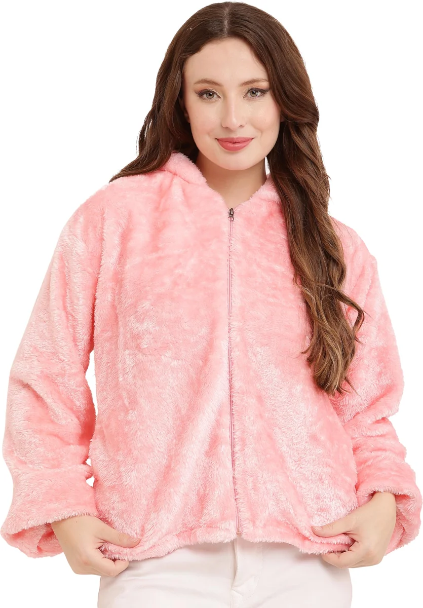 Women’s Teddy Hoodie Jacket | Zip-Up Fleece Sweatshirt with Bear Ears | Soft Faux Fur Winterwear for Girls | Warm Fluffy Hooded Outerwear for Casual Cold-Weather Style