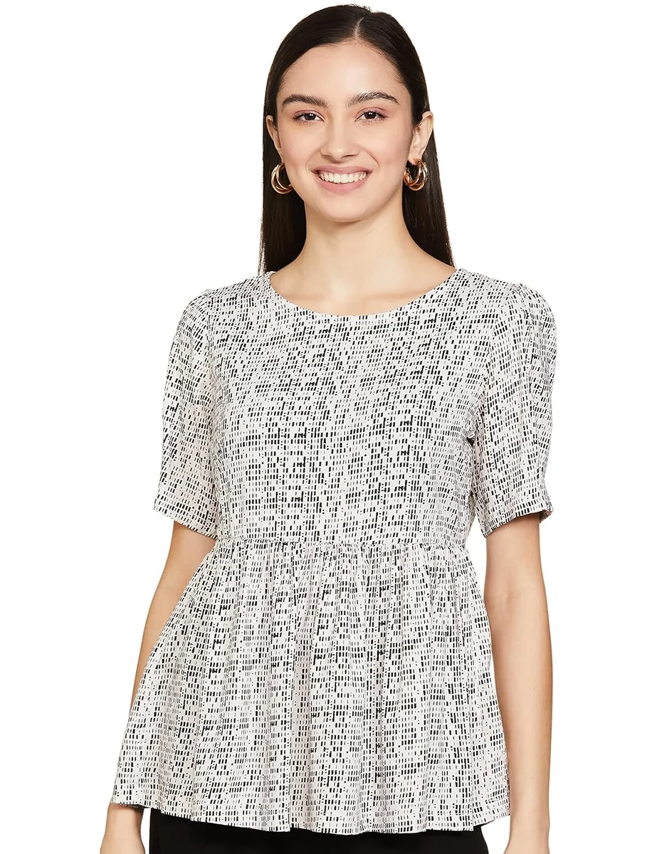 Amazon Brand - Symbol Women's Solid Rayon Round Neck Half Sleeve Regular Fit Peplum Top - Best Price ₹299 at Amazon