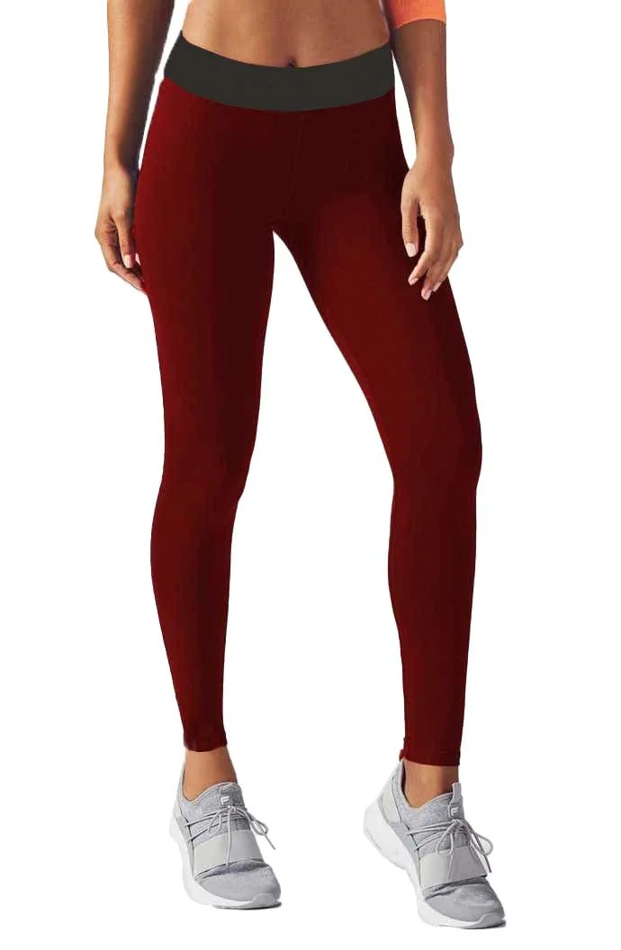 Women's Slim Fit Poly Leggings | High Waist Ankle Length Workout Trousers with Pocket | Broad Striped Tape Stretchable Leggings for Gym, Yoga, & Fitness