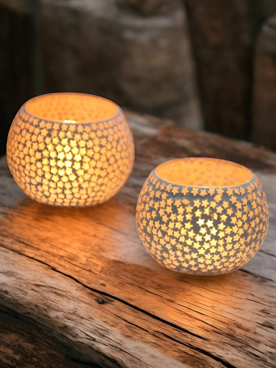 Brahmz White 2 Pieces Ethnic Glass Mosaic Candle holder - Best Price ₹294 at Myntra