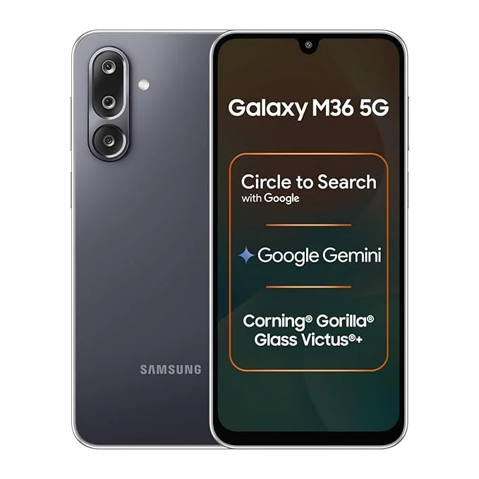 Samsung Galaxy M36 5G (Velvet Black, 6 GB RAM, 128 GB Storage)| Circle to Search| Google Gemini| Corning Gorilla Glass Victus+| 7.7mm Slim| AI Enhanced 50 MP OIS Triple Camera| Unmatched Nightography - Best Price ₹18499 at Amazon