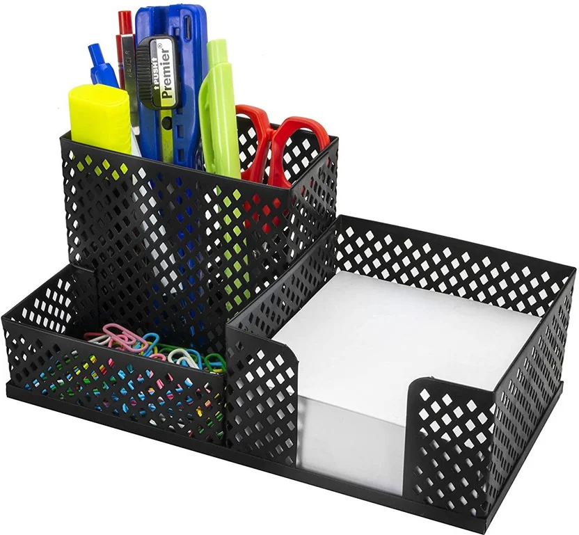 Kebica 3 Compartments Metal Mesh Desk Organizer Station...