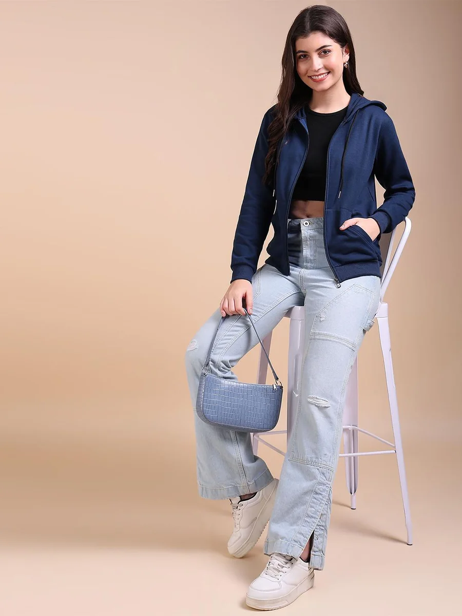 Women Long Sleeves Hooded Front-Open Sweatshirt - Best Price ₹599 at Myntra
