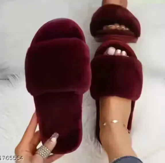 velvet fall and winter indoor pure color cotton slippers non slip soft bottom fur slippers female women unisex - Best Price ₹131 at Meesho