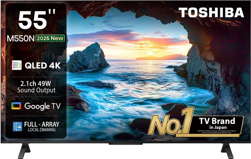 TOSHIBA 139 cm (55 inch) QLED Ultra HD (4K) Smart Google TV with Full Array Local Dimming, 49W Power Bass Woofer and HSR 120  (55M550NP) - Best Price ₹35999 at Flipkart