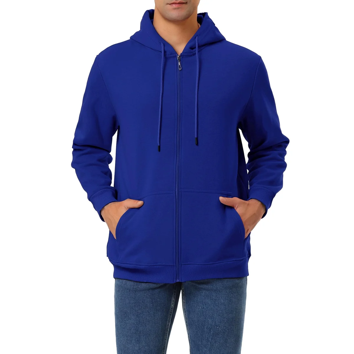 Men's Sweatshirt Full Zip Hood Plush Hooded Sweatshirts Soft Plain Casual Hoodies with Pockets