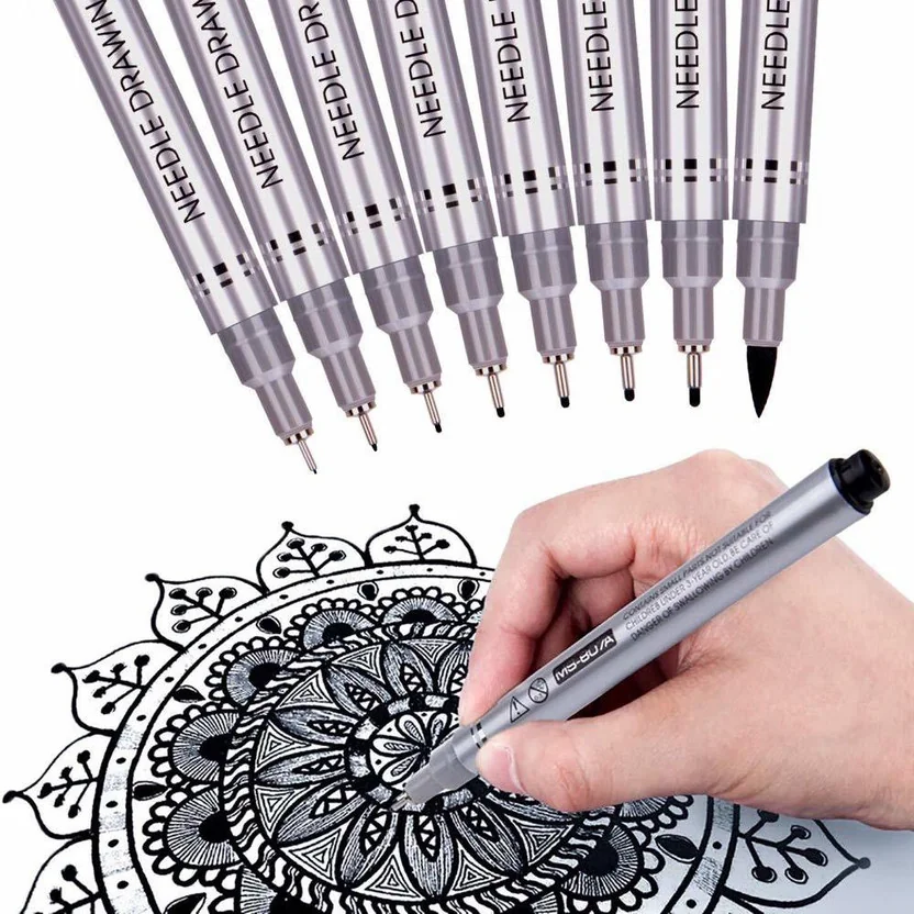 Levin 8Pc Multipurpose Waterproof Black Micron Needle T...
