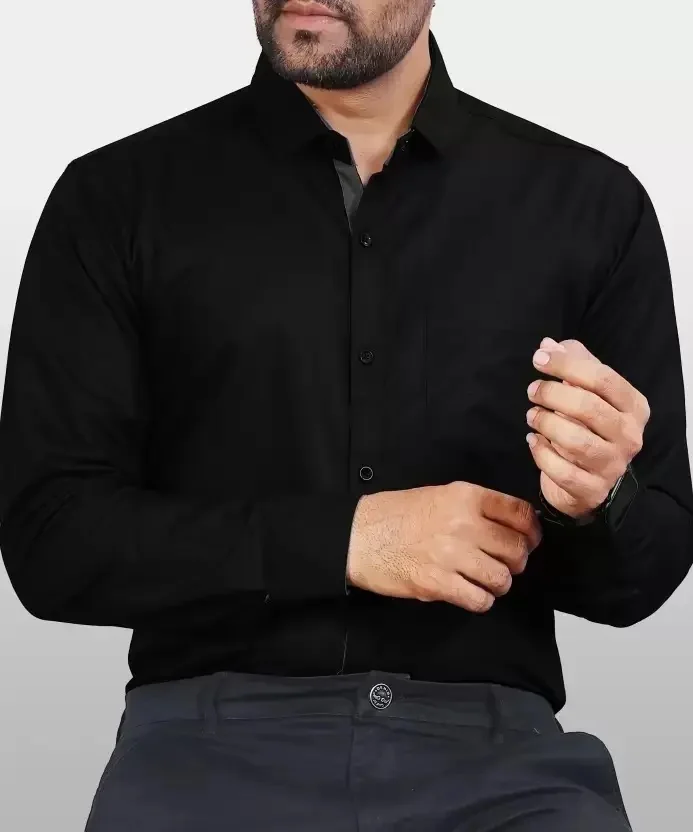 youth first Men Regular Fit Solid Curved Collar Formal Shirt