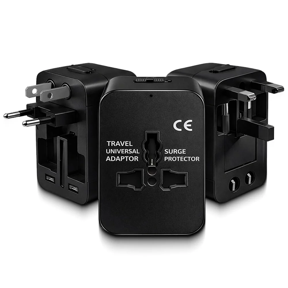 UNIGEN Universal Travel Adapter with Multiple Plug Pins | Worldwide Charger Adaptor Plug for US, UK, EU, AUS with Surge Protection | All-in-One International Power Converter - Black