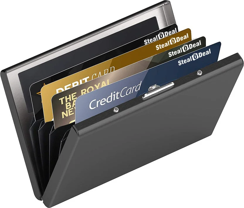 StealODeal RFID Protected Black Slim Stainless Steel De...