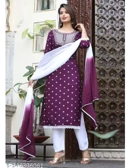 RAYON NECK EMROIDERY 3 PC SUIT FOR WOMAN FASHION - Best Price ₹361 at Meesho