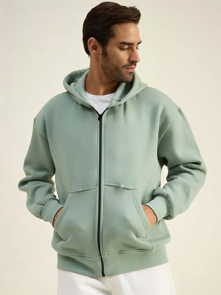 Men Hooded Solid Bomber Jacket