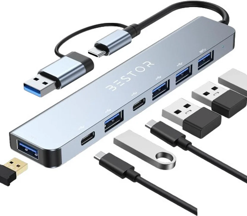 Bestor 7-in-1 USB-C Hub with USB-A converter,1x USB 3.0...