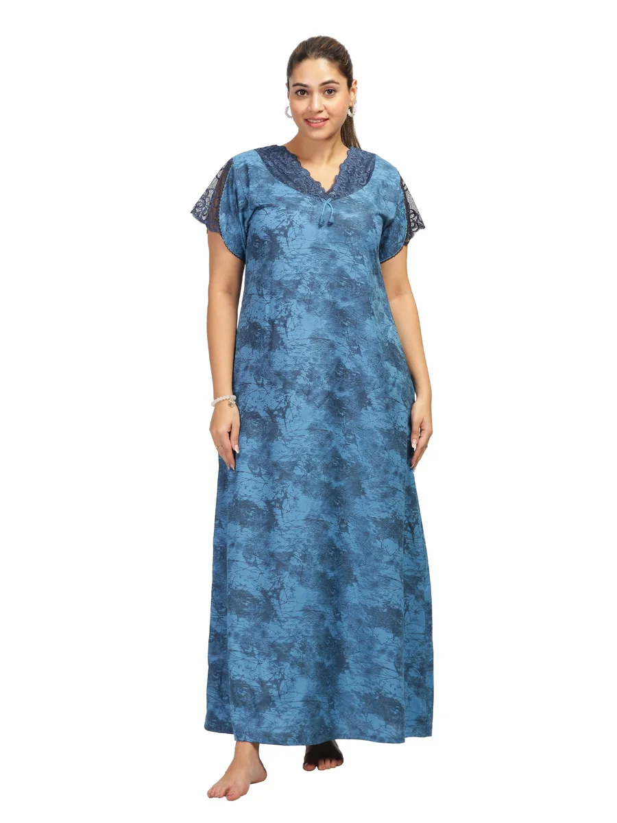 Stylish Cotton Blend Nighty Maxi for Women | Full Length Trendy Nightgown | Premium Nightdress | Nightwear | All Over Print Nighty with Pocket (703MPV)