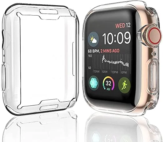 PEFKO PSS93 Flexible Shocked Proof Silicone TPU Watch Case Cover with Screen Protector Temper Compatible with Apple iWatch Series Ultra 8 7 6 5 4 3 2 1 SE (44MM, Transparent)