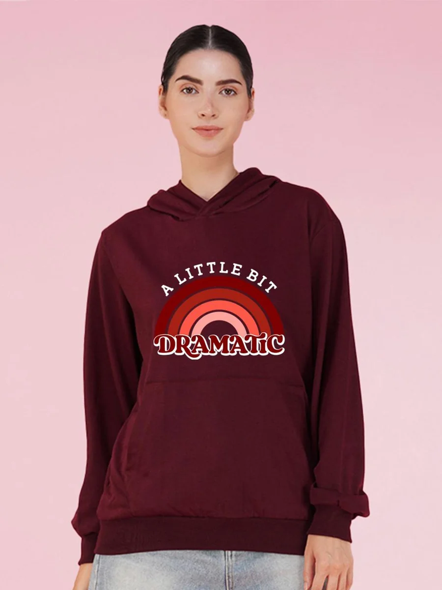 Women Typography Printed Hood Fleece Pullover Oversized Sweatshirt - Best Price ₹599 at Myntra