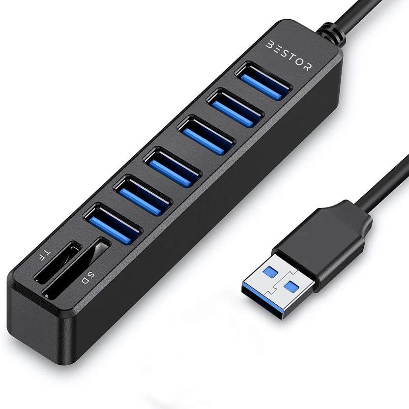 Bestor 8 IN 1-6-Port USB 3.0 Hub with SD/TF Card Reader...