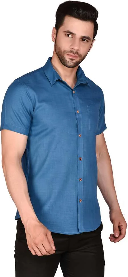 Men Solid Formal Blue Shirt