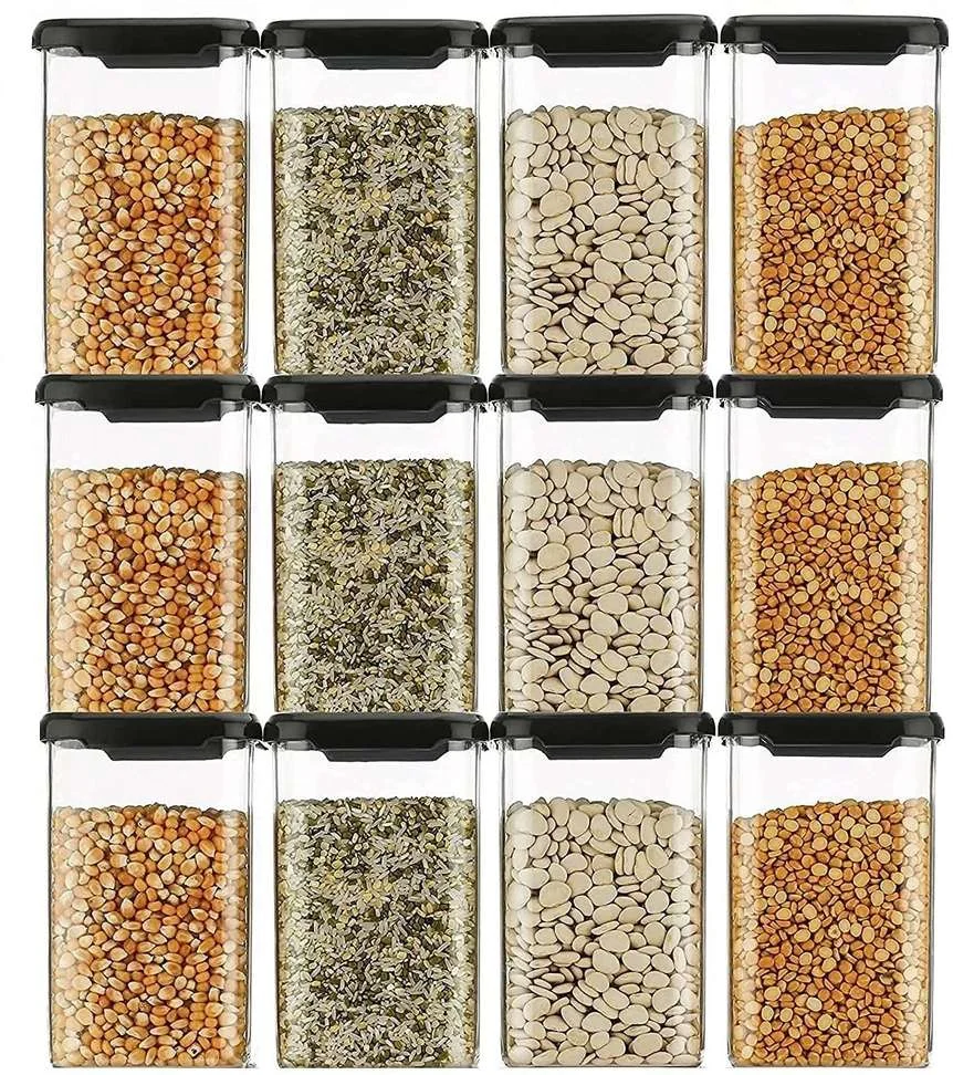 Pack of 12 Plastic Grocery Container  - 1100 ml VNS Black - Best Price ₹409 at Shopsy