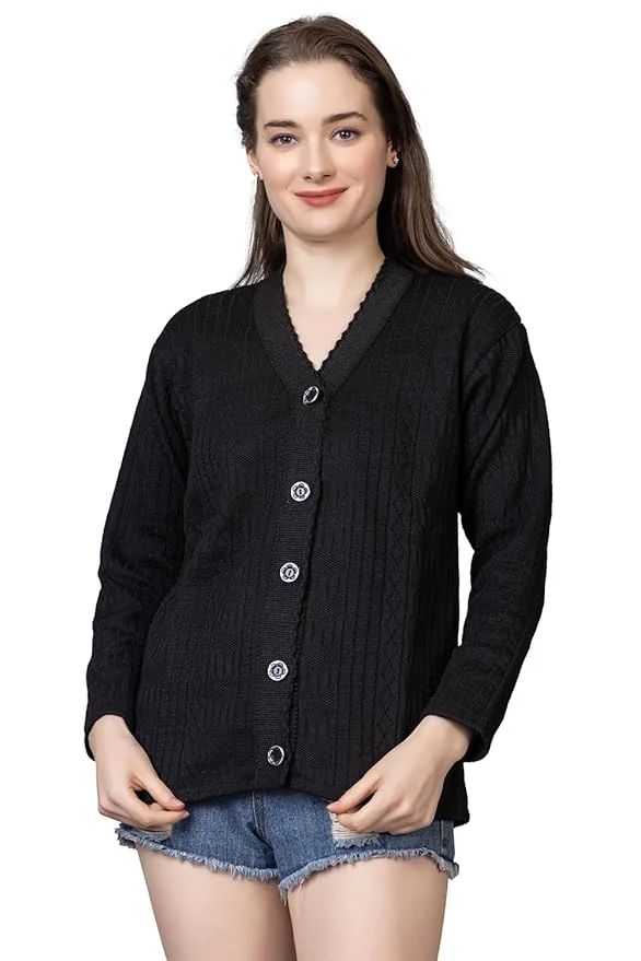 Prashar Women’s Woolen Acrylic V-Neck Cardigan Sweater | Soft & Warm Button-Up Knitwear for Winter | Full Sleeve Layered Outerwear for Ladies | Stylish Casual & Office Wear Sweater for Girls - Best Price ₹345 at Amazon