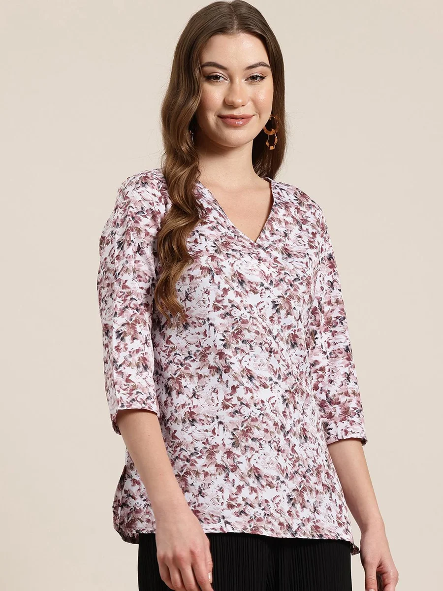 HERE&NOW Floral Print V-Neck Short Kurti
