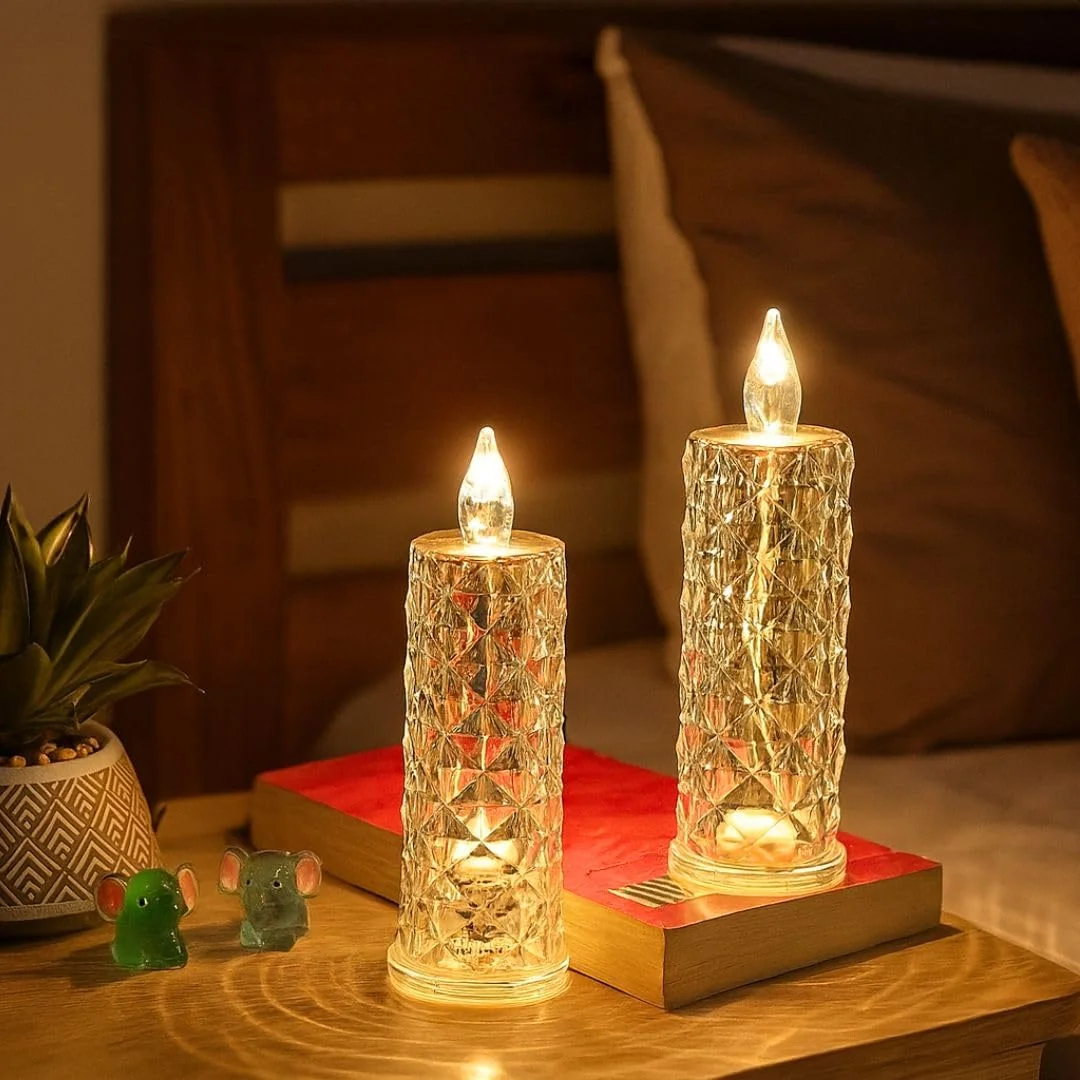 SATYAM KRAFT 2 Pcs LED Tea Light Candles | Flameless & Smokeless Diya | Decorative Acrylic Candle | Home Decor, Bedroom, Christmas Decoration Item, Office, Pooja Room, Table, Mandir Decor, Wedding