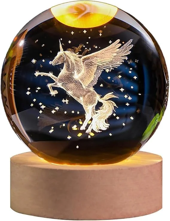 Crystal 3D Galaxy Ball Night Light | Dimmable Engraved LED Glass Ball Table Lamp with USB and Wooden Base for Home Decor|Office|Birthday Gift & Kids Bedroom-(Unicorn) - Best Price ₹99 at Amazon