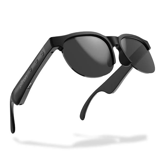 pTron Orbis Neo Smart Glasses w/Bluetooth V5.4, Open Ear Music, Handsfree Calls, Eye Protection, 7Hrs Playtime, Lightweight & Stylish Wireless Sunglasses, Connect with Phones/Tablets (Black)