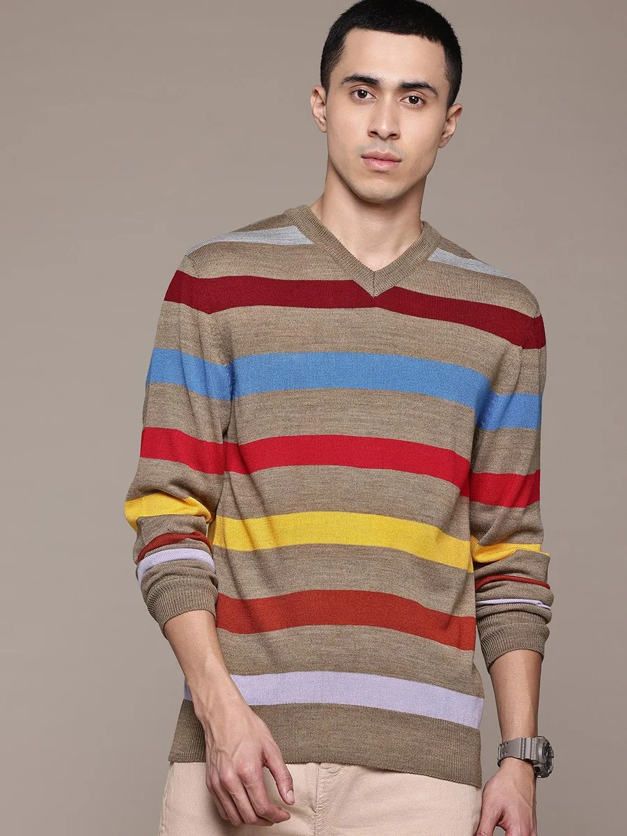 The Lifestyle Co. Striped V Neck Pullover - Best Price ₹599 at Myntra