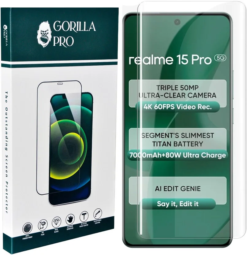 GORILLA PRO Edge To Edge Tempered Glass for Realme 15 P...