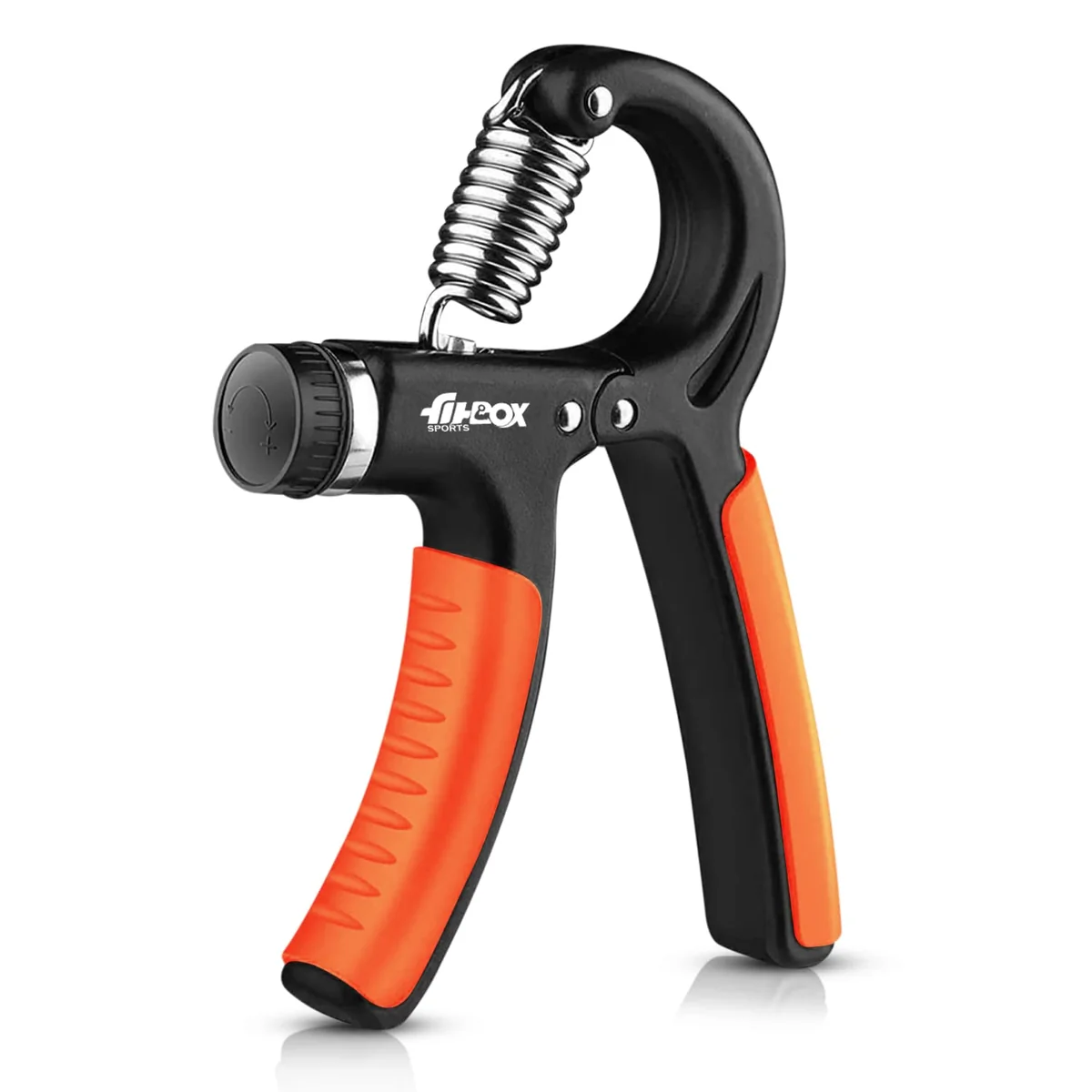FitBox Sports Adjustable Hand Grip Strengthener (10kg - 40kg) Finger Excerciser, Plastic Hand Gripper For Men & Women, Balck & Orange