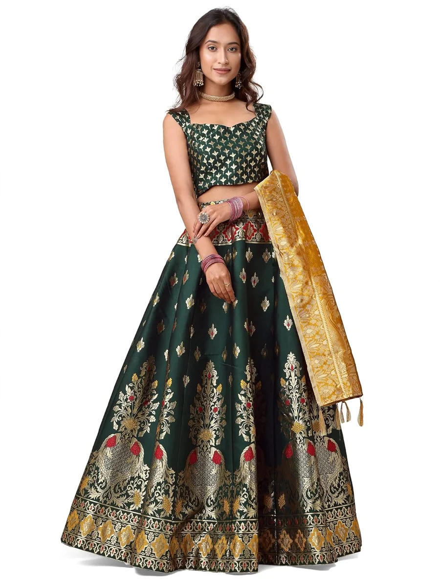 PURVAJA Women's Jacquard Semi-Stitched Lehenga choli(Indra) - Best Price ₹1011 at Amazon
